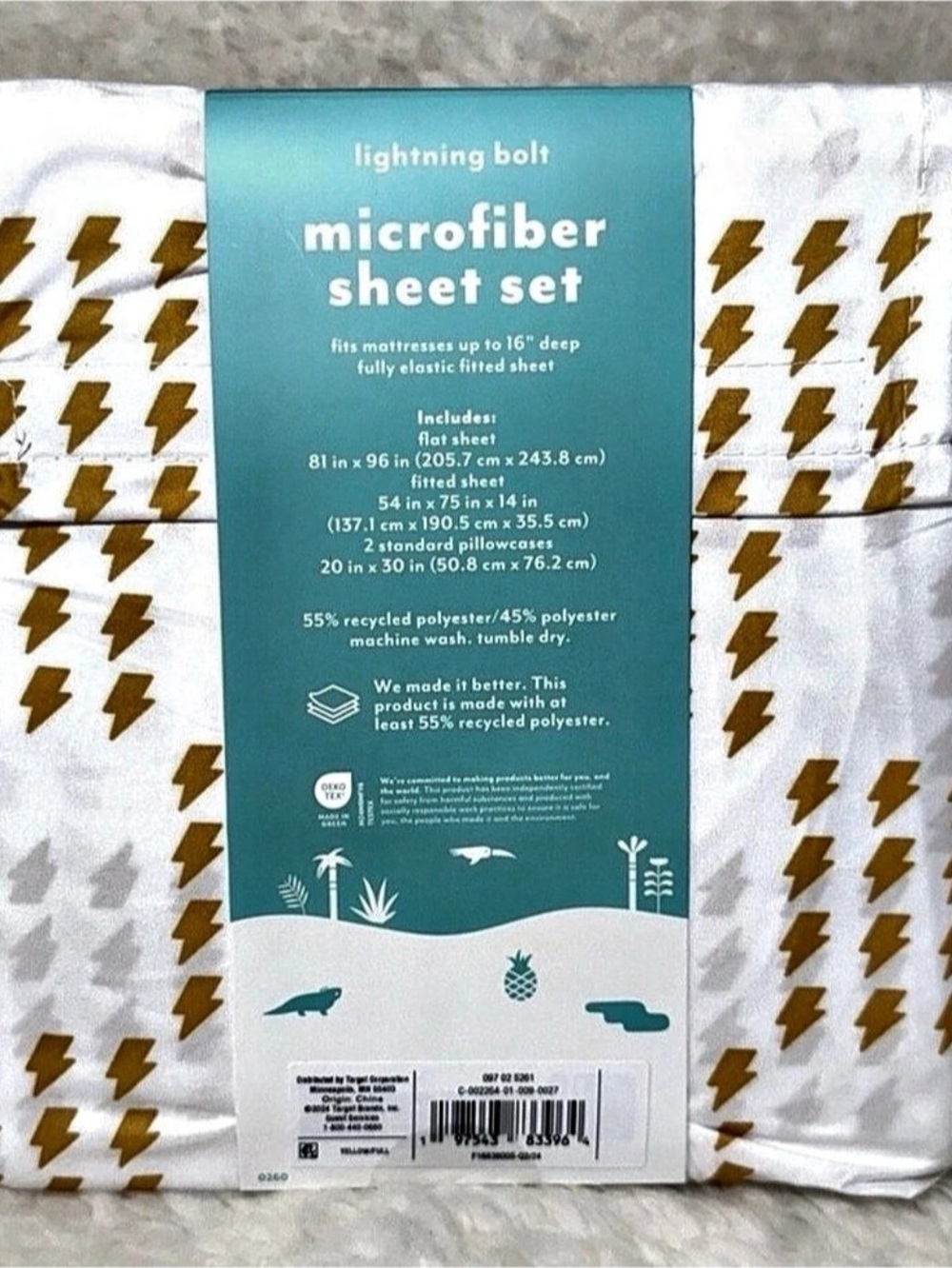 Pillowfort Microfiber Full Sheet Set Lightning Bolt 3 Piece New